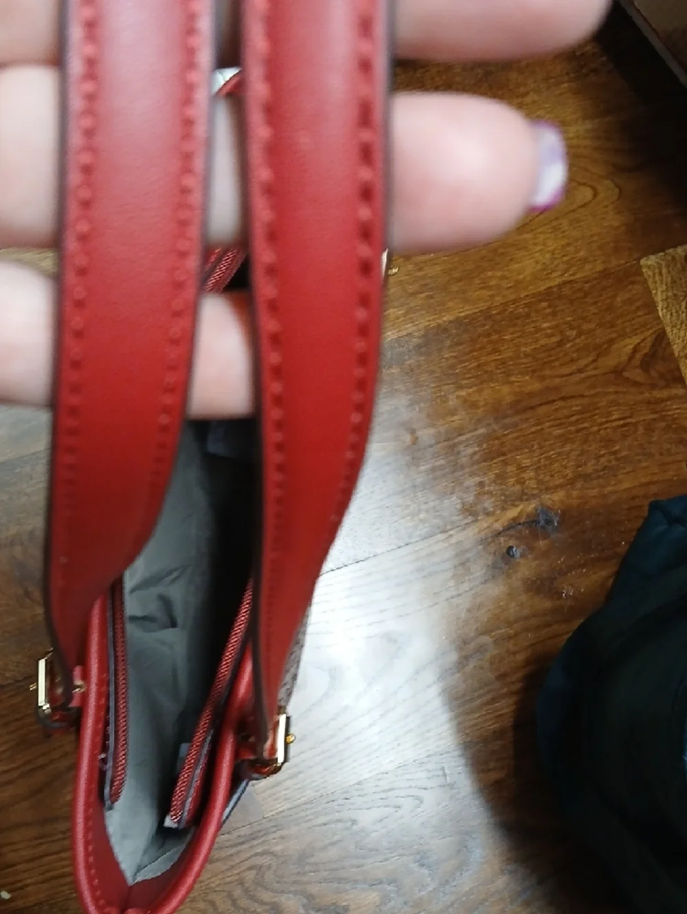 Anne Klein Red Croc-Embossed Tote Bag with Gold Accent - Picture 5 of 5